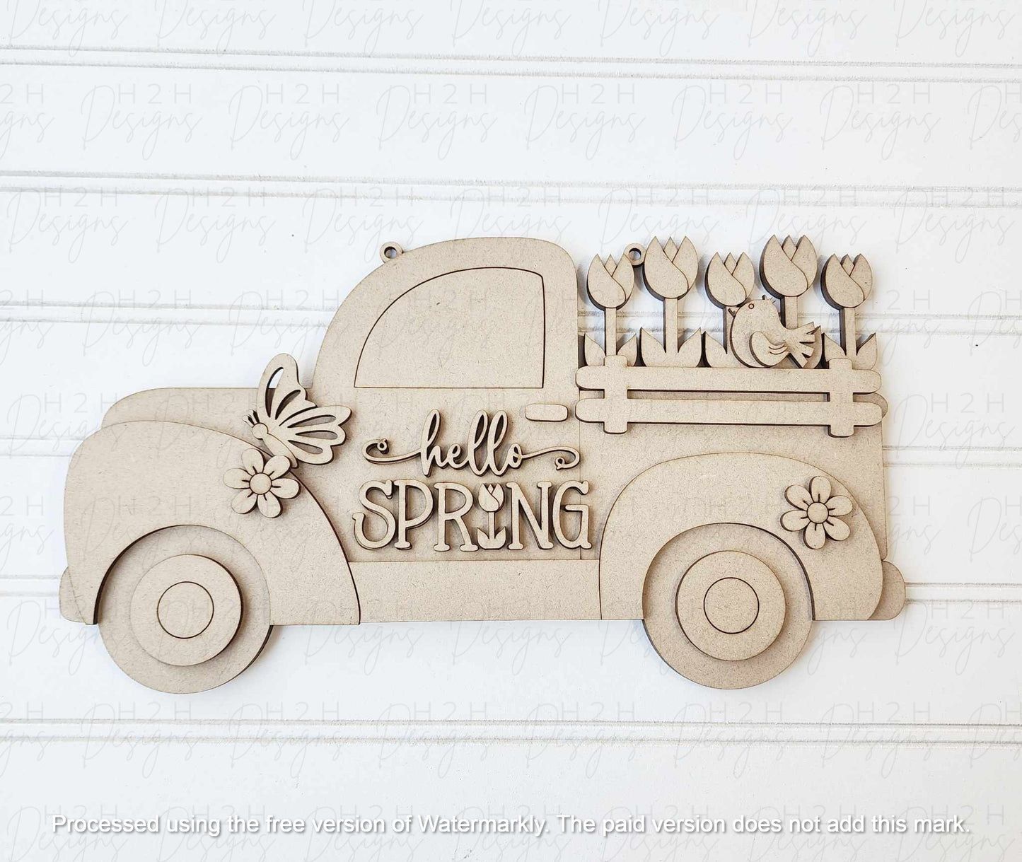 Hello Spring Truck Hanging Sign