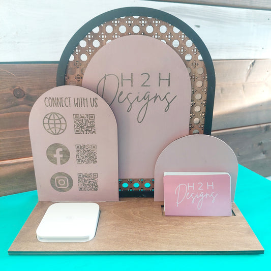 Square Reader Dock with Social Media QR Codes & Business Card Holder