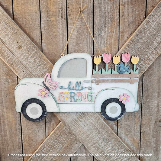 Hello Spring Truck Hanging Sign