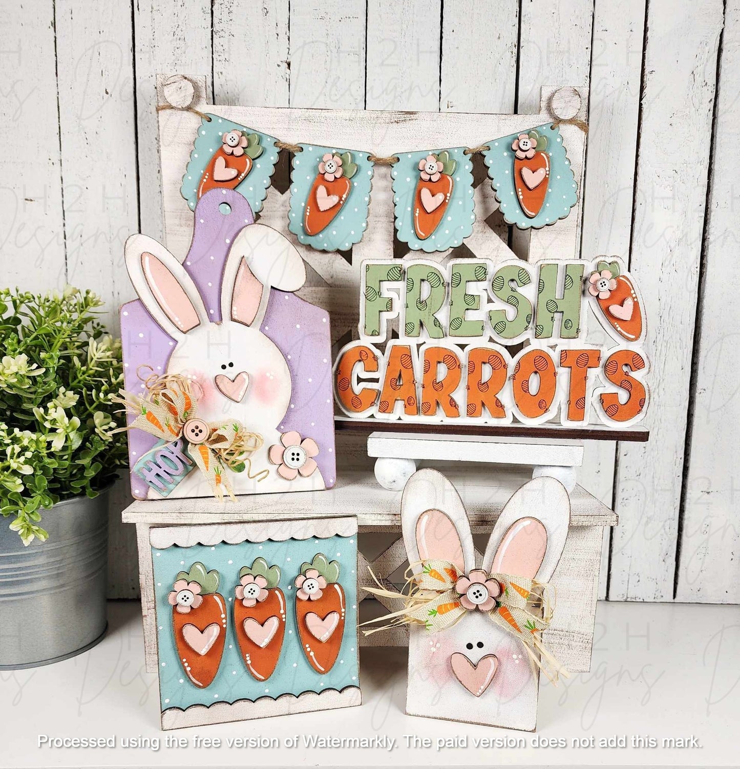 Prim Bunnies & Carrots Decor Set