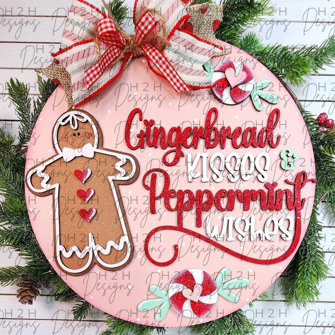 Gingerbread Kisses & Peppermint Wishes Door Hanger