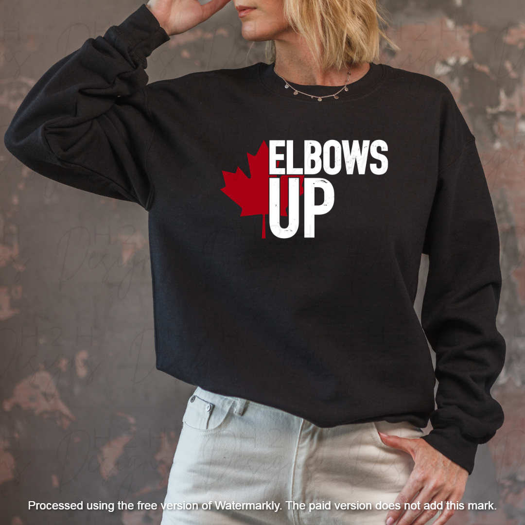 Black Elbows Up with Maple Leaf Crewneck