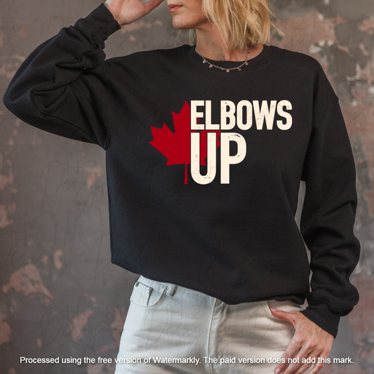 Black Elbows Up with Maple Leaf Crewneck