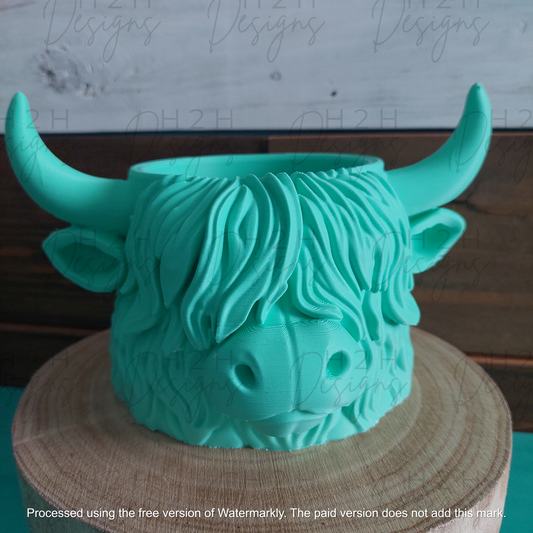 Highland Cow Planter - Seafoam Green Matte