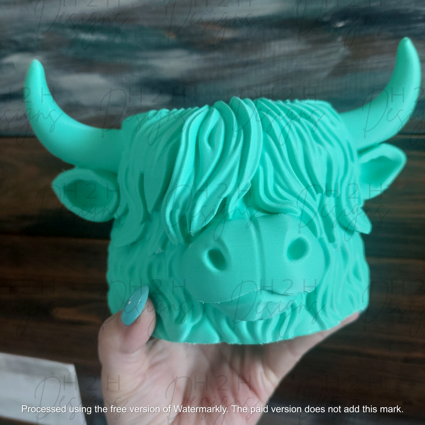 Highland Cow Planter - Seafoam Green Matte